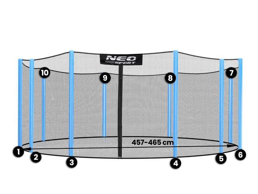 Udendørs sikkerhedsnet til trampolin 457-465 cm (15 fod) med 10 stolper - Holdbart og nemt at montere