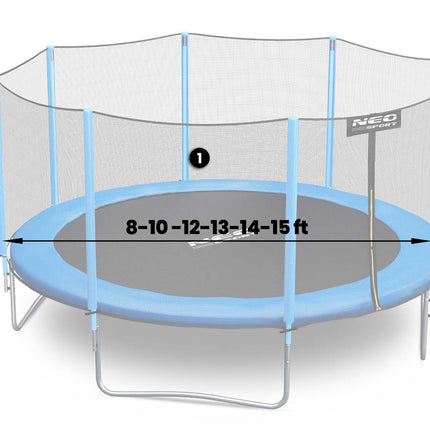Bundstolpe til trampolin med indre og ydre net, 8-15 fod, blå