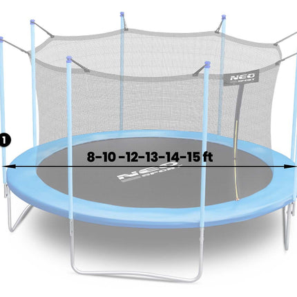 Bundstolpe til trampolin med indre og ydre net, 8-15 fod, blå