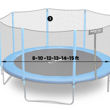 Bundstolpe til trampolin med udvendigt net - Blå, 8-15 fod