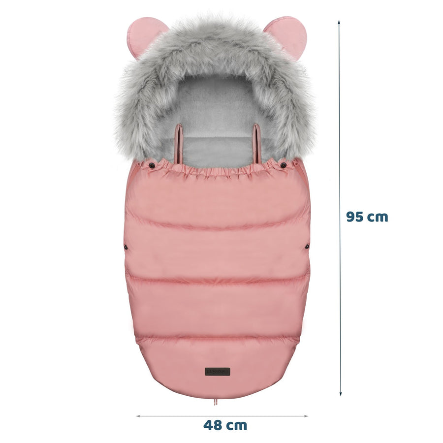 Kørepose til klapvogn og kælk 95 x 48 cm – vandtæt, vindtæt, åndbar, aftageligt pelsfor – rosa