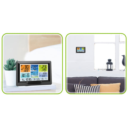 Trådløs vejrstation med farvedisplay og multifunktionel sensor til indendørs og udendørs brug