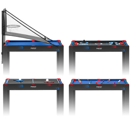 5-i-1 spillebord til hjemmet – kombineret billard-, airhockey-, bordtennis-, bueskydnings- og basketballbord med tilbehør og justerbare ben