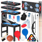 5-i-1 spillebord til hjemmet – kombineret billard-, airhockey-, bordtennis-, bueskydnings- og basketballbord med tilbehør og justerbare ben