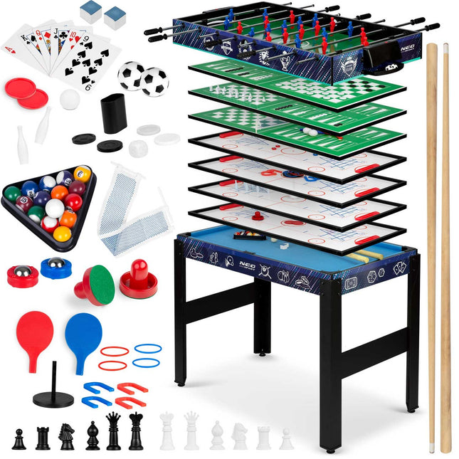 12-i-1 Spillebord til Underholdning med Bordfodbold, Billard, Airhockey og Mere - 106x59 cm
