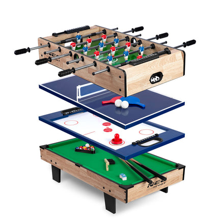 Spillebord 4-i-1 til bordfodbold, bordtennis, airhockey og billard - perfekt til hjemmeunderholdning