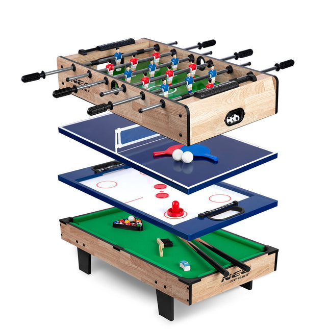 Spillebord 4-i-1 til bordfodbold, bordtennis, airhockey og billard - perfekt til hjemmeunderholdning