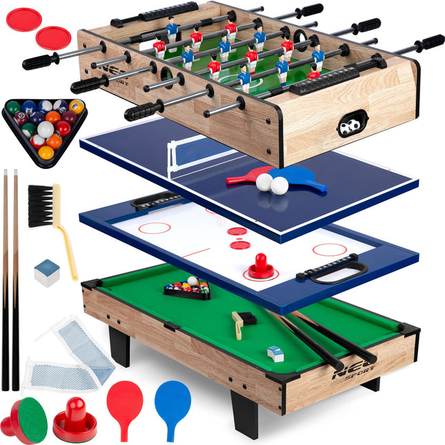 Spillebord 4-i-1 til bordfodbold, bordtennis, airhockey og billard - perfekt til hjemmeunderholdning