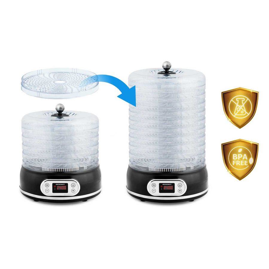 Maddehydrator til tørret frugt, grøntsager, svampe og kød - 10 liter kapacitet med temperaturkontrol 35-70°C