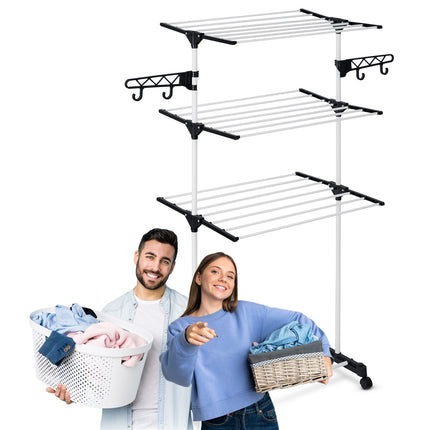Tørrestativ med 15 m² tørreplads - Foldbart og transportabelt med hjul
