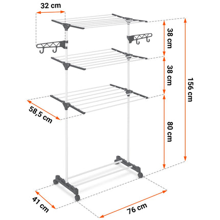 Tørrestativ med 15 m² tørreplads - Foldbart og transportabelt med hjul