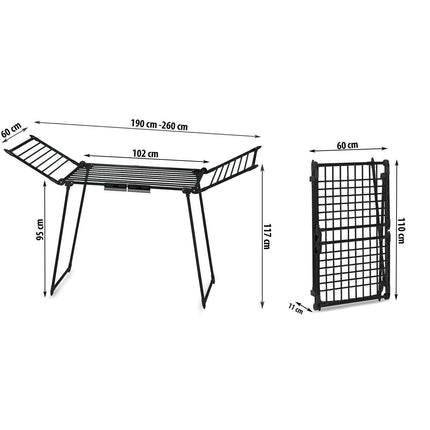 Teleskopisk tørrestativ med 27 m² tørreflade - foldbart og pladsbesparende design