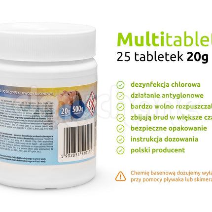 Multifunktionelle klortabletter til pool - 20g, 500g pakke til effektiv vanddesinfektion