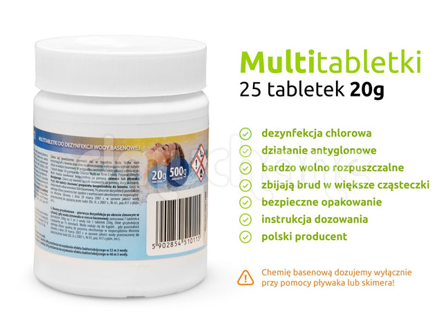 Multifunktionelle klortabletter til pool - 20g, 500g pakke til effektiv vanddesinfektion