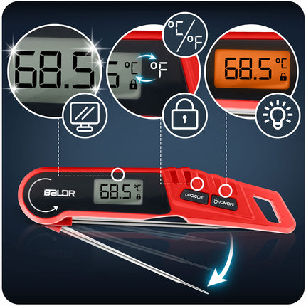 Digitalt stegetermometer med 14 cm foldbar sonde og baggrundsbelyst display