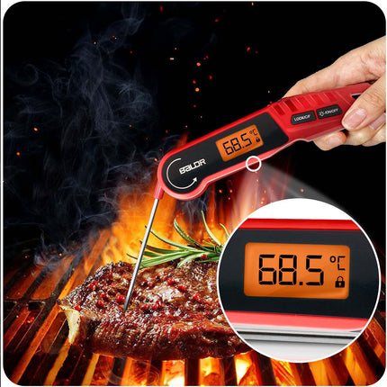 Digitalt stegetermometer med 14 cm foldbar sonde og baggrundsbelyst display