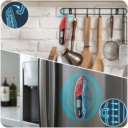 Digitalt stegetermometer med 14 cm foldbar sonde og baggrundsbelyst display
