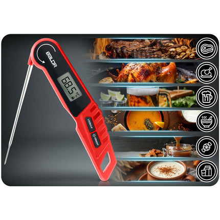 Digitalt stegetermometer med 14 cm foldbar sonde og baggrundsbelyst display