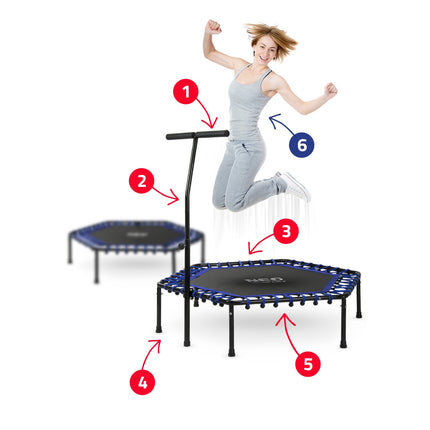 Sekskantet fitness trampolin med håndtag - 127 cm til hjemmebrug og effektiv træning