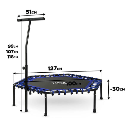 Sekskantet fitness trampolin med håndtag - 127 cm til hjemmebrug og effektiv træning
