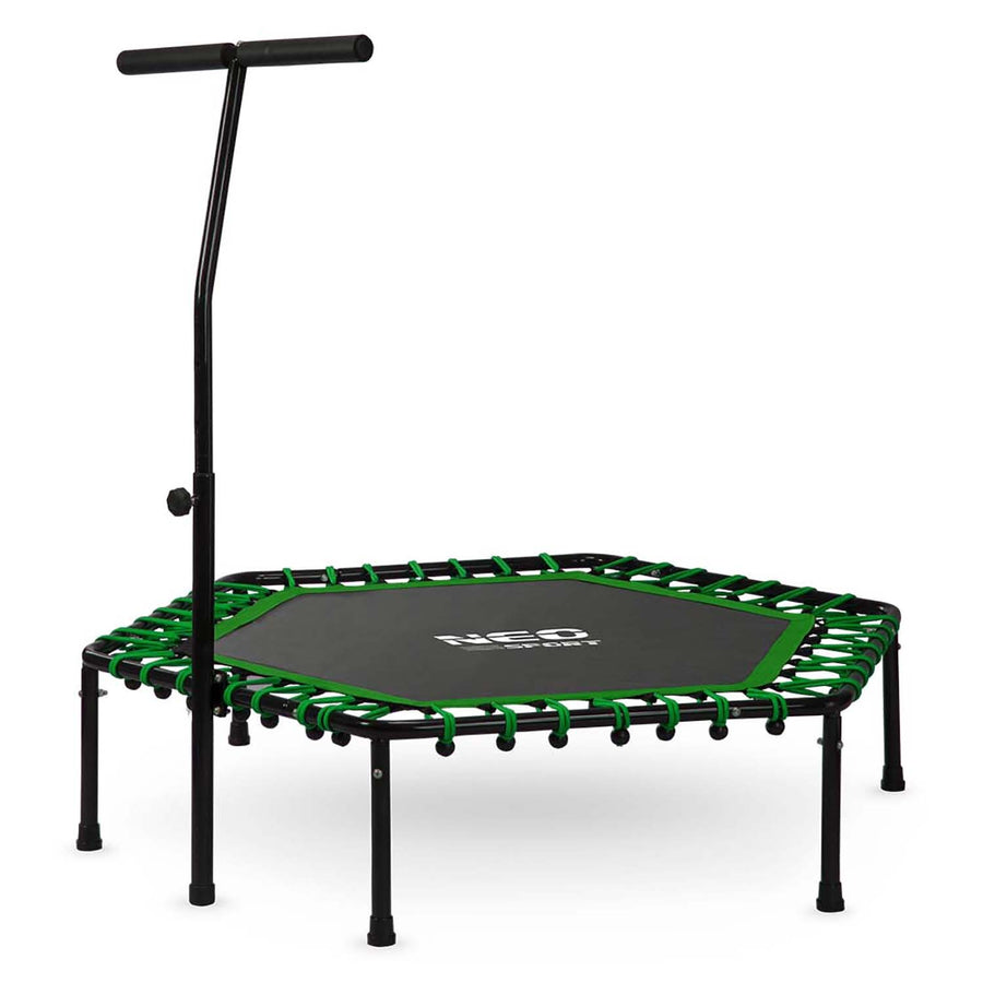Sekskantet fitness trampolin med håndtag til hjemmebrug - forbrænd op til 1200 kalorier/time