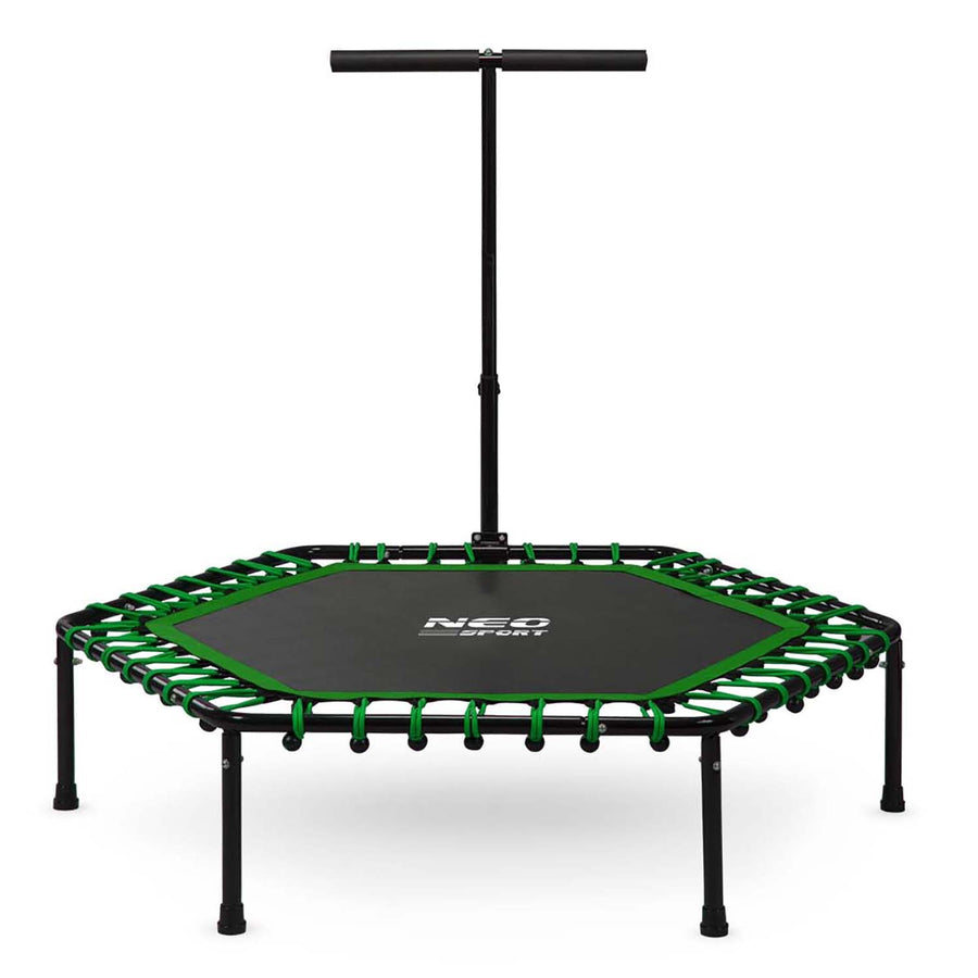 Sekskantet fitness trampolin med håndtag til hjemmebrug - forbrænd op til 1200 kalorier/time