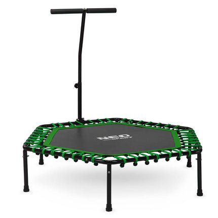 Sekskantet fitness trampolin med håndtag til hjemmebrug - forbrænd op til 1200 kalorier/time