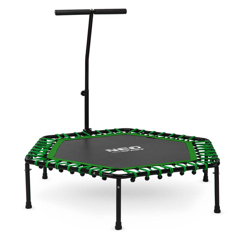 Sekskantet fitness trampolin med håndtag til hjemmebrug - forbrænd op til 1200 kalorier/time