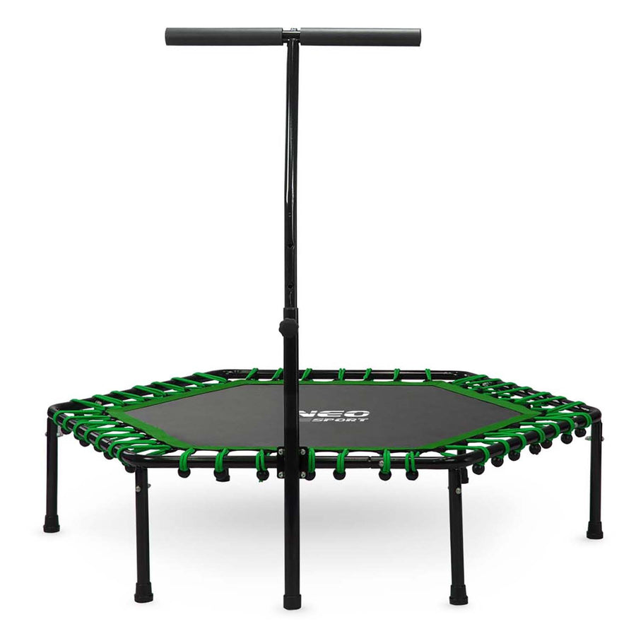 Sekskantet fitness trampolin med håndtag til hjemmebrug - forbrænd op til 1200 kalorier/time