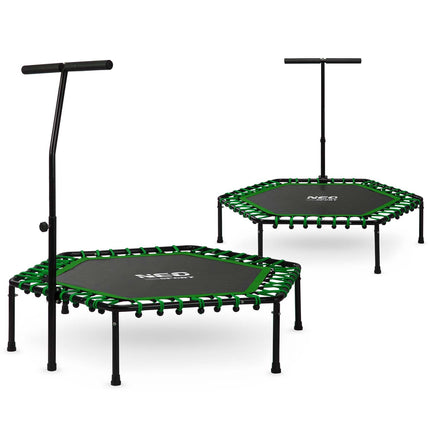 Sekskantet fitness trampolin med håndtag til hjemmebrug - forbrænd op til 1200 kalorier/time