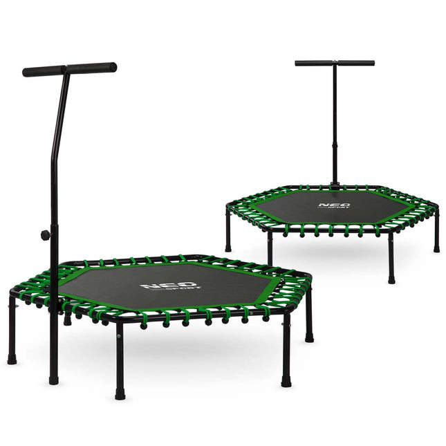 Sekskantet fitness trampolin med håndtag til hjemmebrug - forbrænd op til 1200 kalorier/time