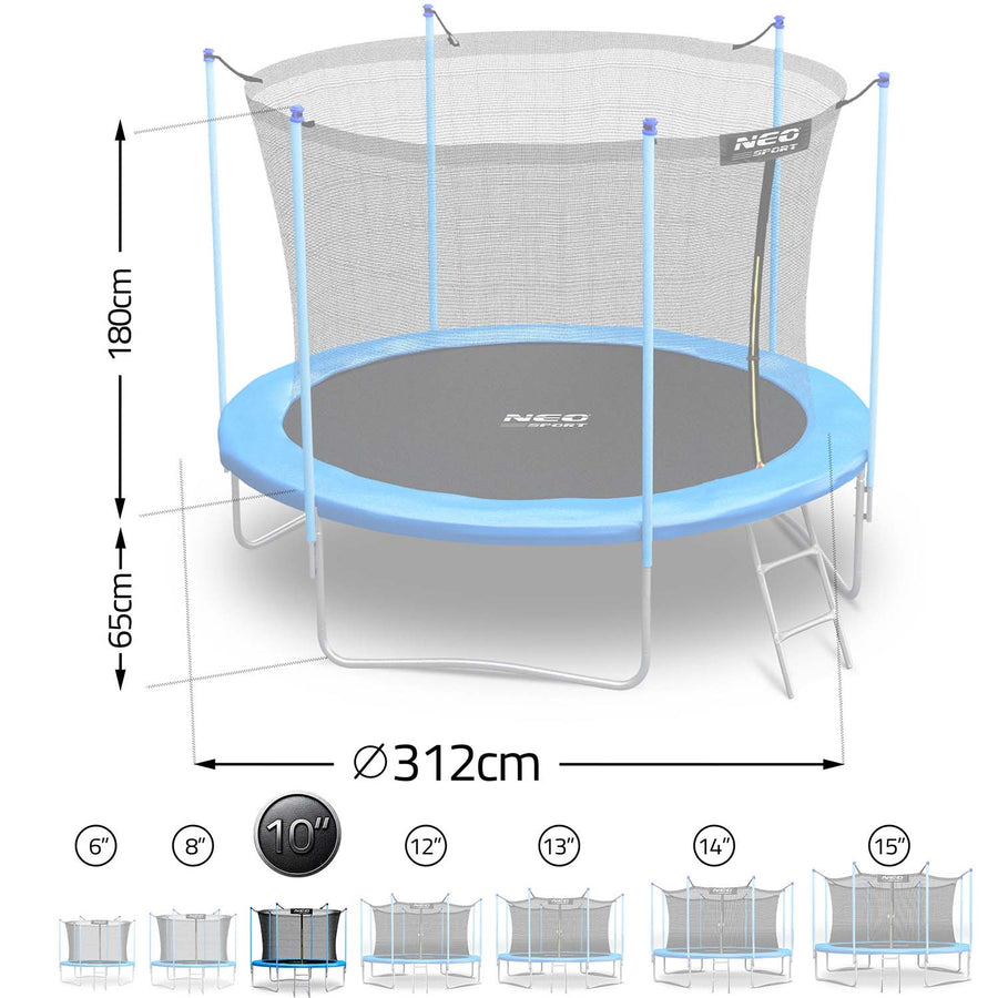 Holdbar havetrampolin 312 cm med sikkerhedsnet og stige - perfekt til sjov og leg for hele familien