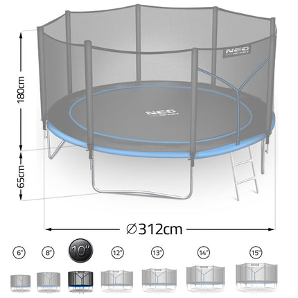 Holdbar havetrampolin 312 cm med sikkerhedsnet og stige - perfekt til sjov og leg i haven