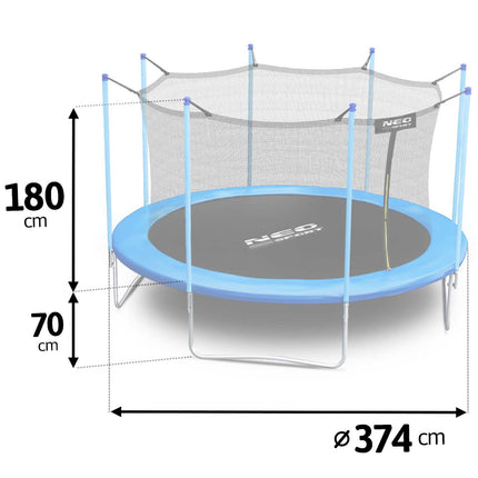 Havetrampolin 374 cm med sikkerhedsnet og metalstige - perfekt til haven