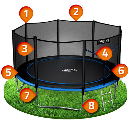 Havetrampolin 374 cm med sikkerhedsnet og metalstige - perfekt til haven