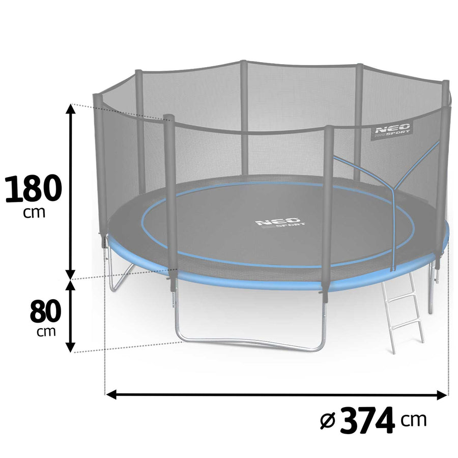 Havetrampolin 374 cm med sikkerhedsnet og metalstige - perfekt til haven