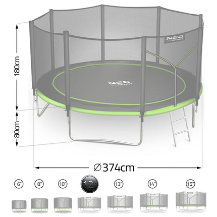Havetrampolin 374 cm med sikkerhedsnet og stige - Holdbar og sjov for hele familien