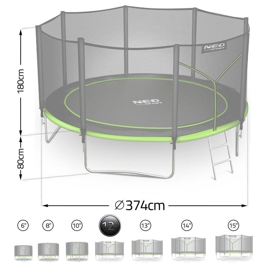Havetrampolin 374 cm med sikkerhedsnet og stige - Holdbar og sjov for hele familien