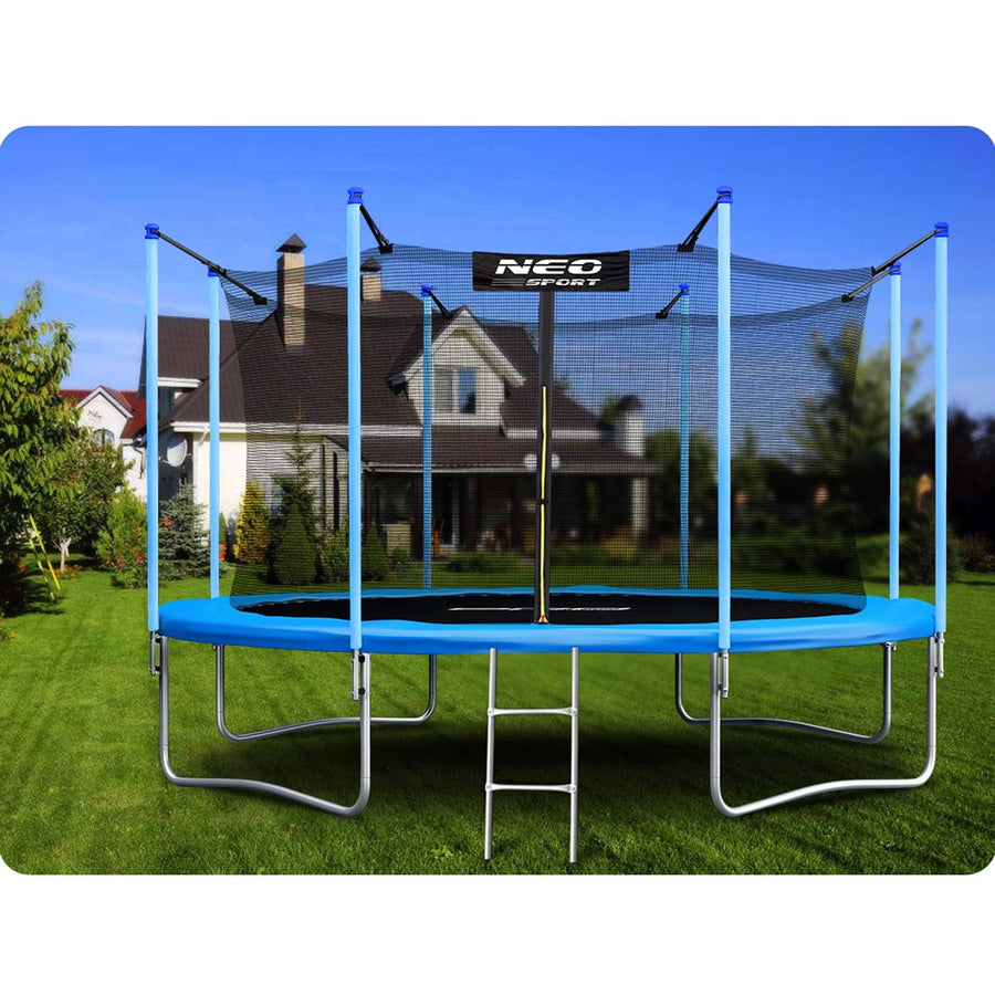 Havetrampolin 404 cm med sikkerhedsnet og metalstige til haven