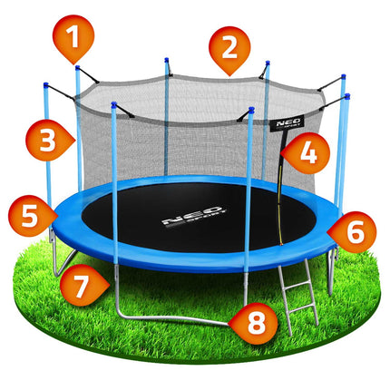 Havetrampolin 404 cm med sikkerhedsnet og metalstige til haven