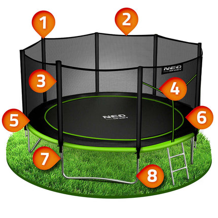 Havetrampolin 404 cm med sikkerhedsnet og metalstige - perfekt til sjov og leg i haven