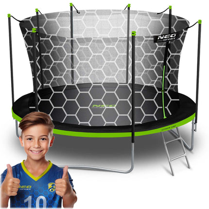 Holdbar havetrampolin 404 cm med sikkerhedsnet og stige - perfekt til sjov og leg for hele familien