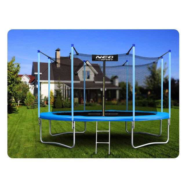 Havetrampolin 435 cm med sikkerhedsnet og metalstige - perfekt til sjov og leg i haven