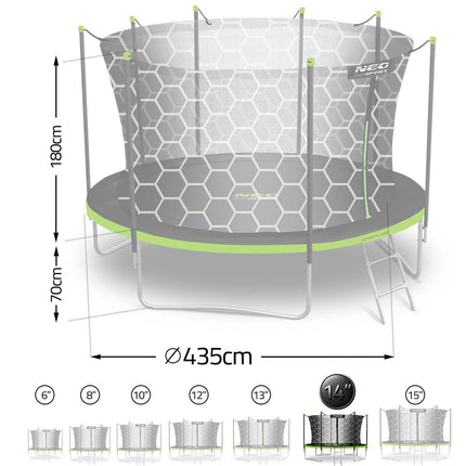 Havetrampolin 435 cm med sikkerhedsnet og stige - perfekt til sjov og leg for hele familien