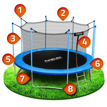 Havetrampolin 465 cm med sikkerhedsnet og metalstige - perfekt til haven og sjov for hele familien