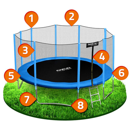 Havetrampolin 465 cm med sikkerhedsnet og metalstige - perfekt til sjov og leg i haven