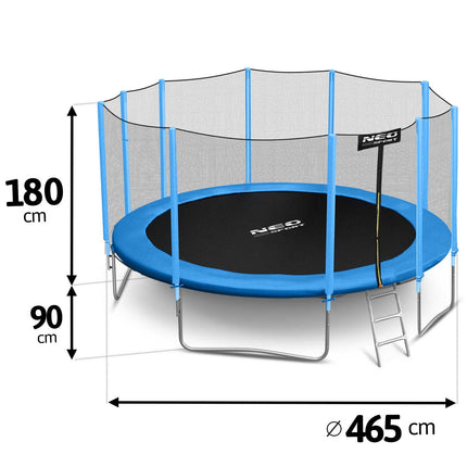 Havetrampolin 465 cm med sikkerhedsnet og metalstige - perfekt til sjov og leg i haven