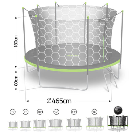 Trampolin 465 cm med sikkerhedsnet og stige - perfekt til haven og sjov for hele familien