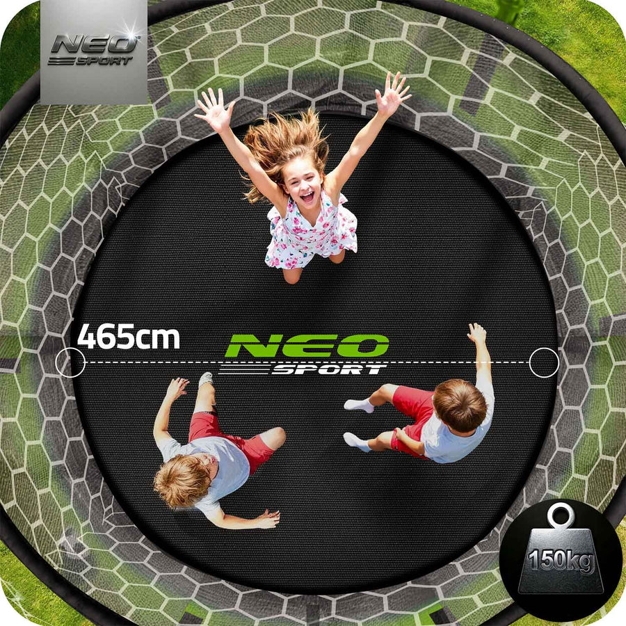 Trampolin 465 cm med sikkerhedsnet og stige - perfekt til haven og sjov for hele familien