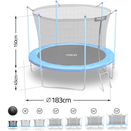 Havetrampolin 183 cm med sikkerhedsnet og metalstige - perfekt til haven
